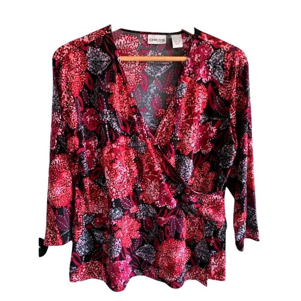 Womens Pink/red/Black Gardencore Cottagecore V-Neck Floral Top Large/12 Spring